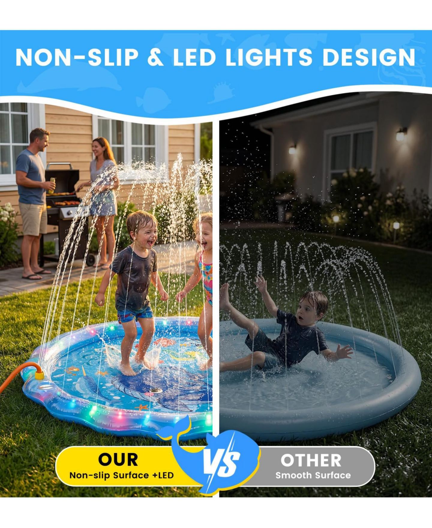 Детская игрушка GNUADZ Led Glowing Non-Slip Splash Pad, Ages 12+ Months, цвет: Синий — фото 2