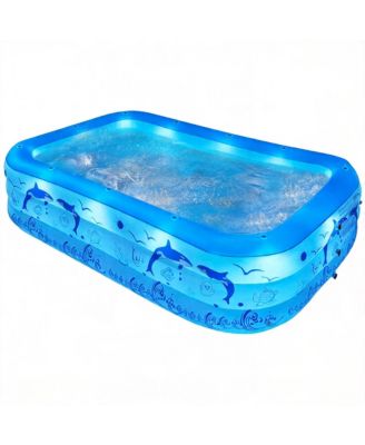 Inflatable Pool With Lights Family Swimming Backyard