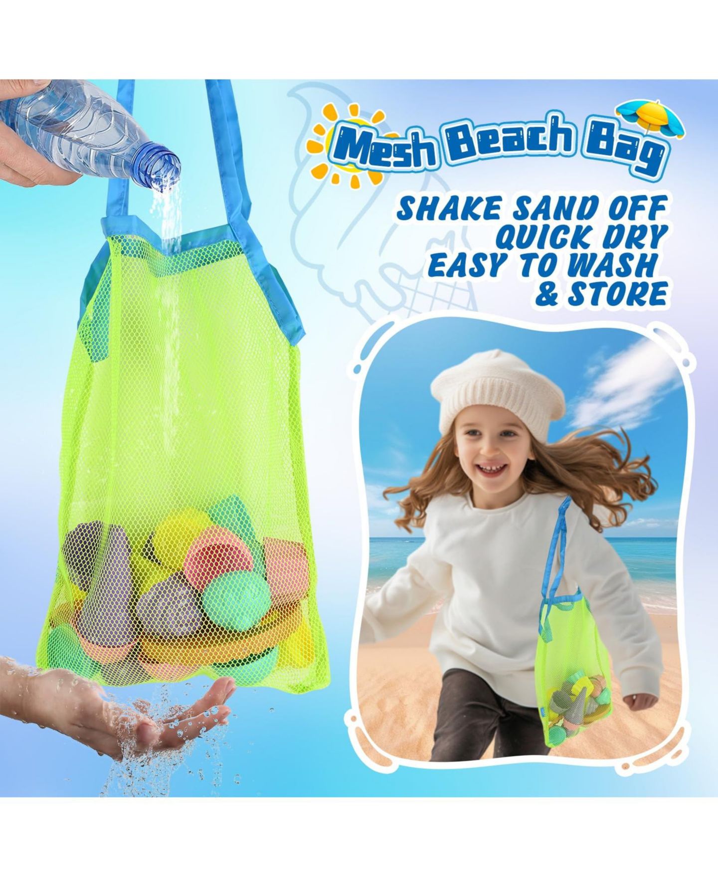 Детские игрушки GNUADZ 14-Piece Ice Cream Sand Molds with Mesh Bag Sand Toys Set, Ages 5+, цвет: Разноцветный — фото 4