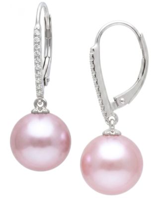 Cultured Freshwater Pearl (10mm) & Diamond (1/10 ct. t.w.) Drop Earrings in 14k White Gold
