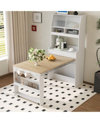 Multifunctional Buffet Hutch with Foldable Dining Table