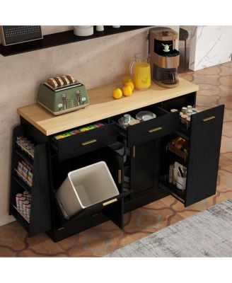  Kitchen Island Sideboard with Trash and Spice Storage