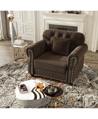  Velvet Chesterfield Sofa with Nailhead Trim and Rolled Arms