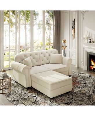 Velvet Chesterfield Sofa with Nailhead Trim and 2 Pillows