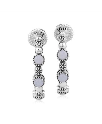 American West Jewelry Sterling Silver Lace Agate 1 Inch Concha Hoop Earrings
