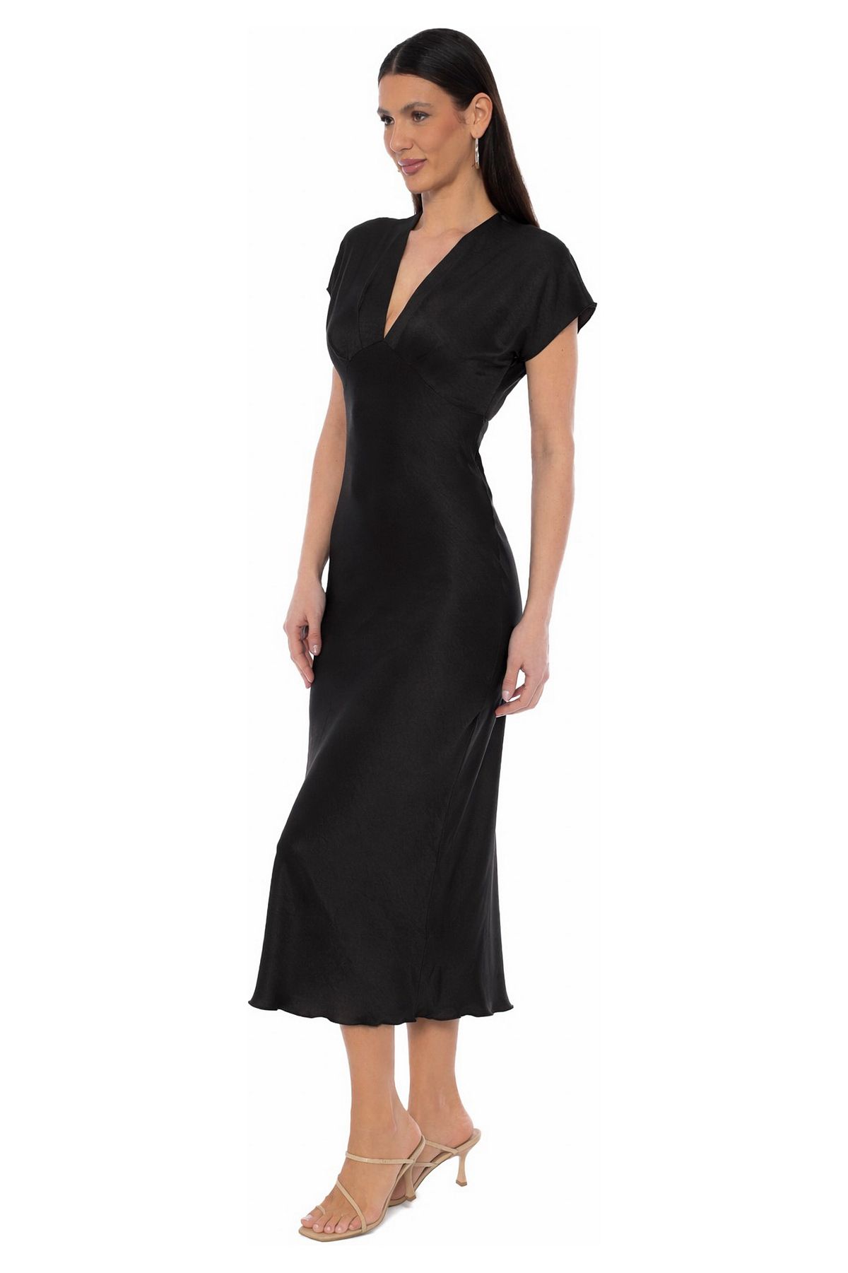 Bebe Women's Crepe Satin V-Neck Maxi Dress view 2 — MAYCSS fashion products