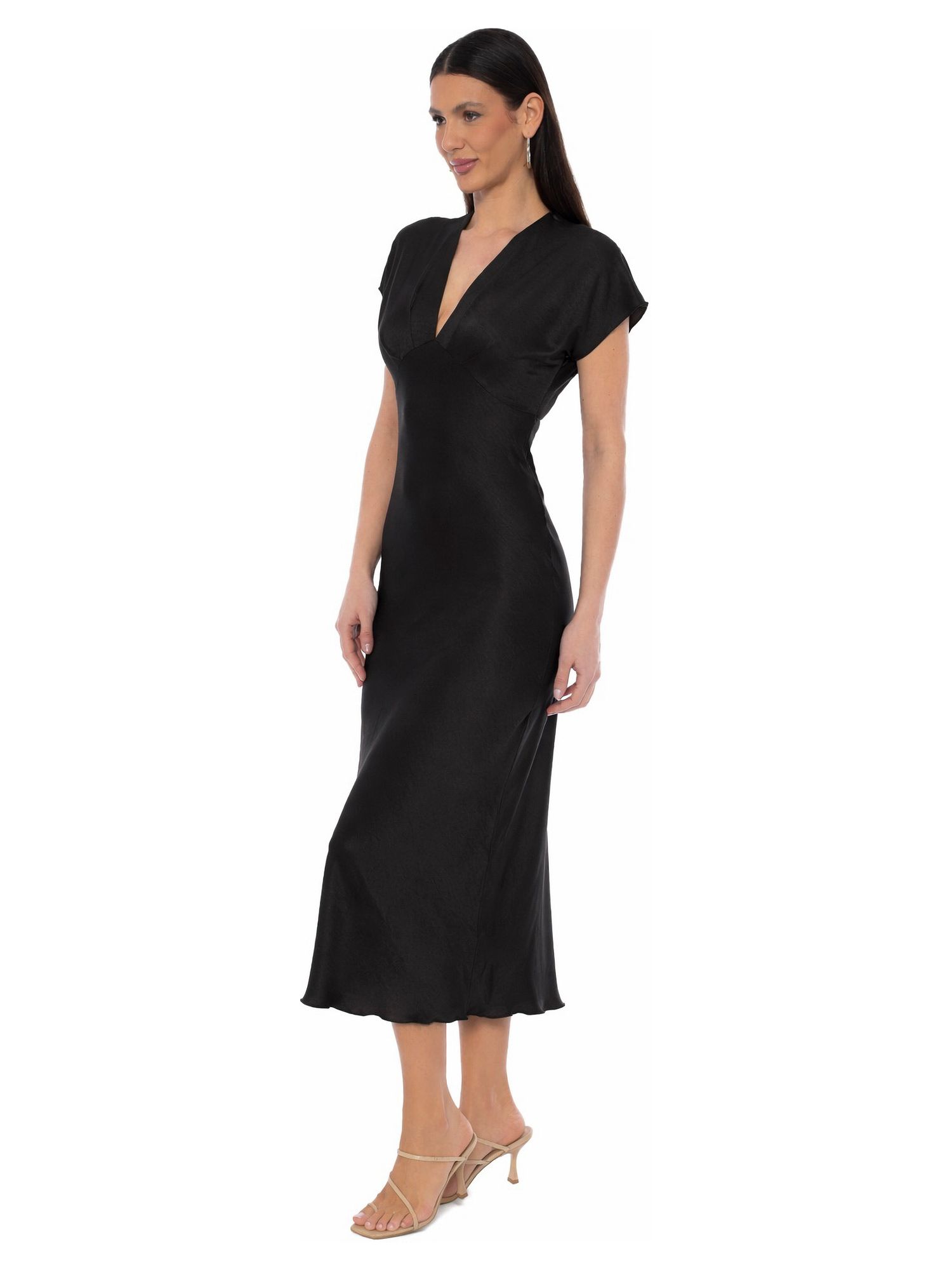 Women's Crepe Satin V-Neck Maxi Dress
