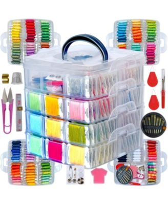 176 Embroidery Floss Set Tools Kit 4-Tier Organizer Box