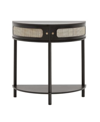Half-Moon Rattan Console Table with Two Drawers and Sliding Door Storage Cabinet