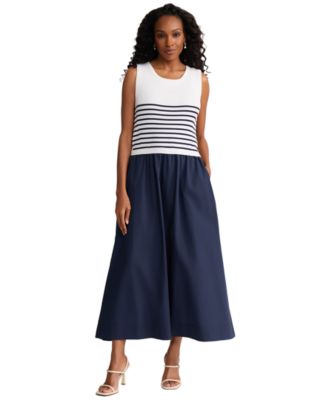 Women's Sleeveless Stripe Ribbed Knit Midi Dress