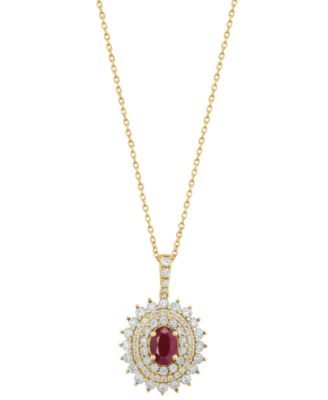 Ruby (7/8 ct. t.w.) & Diamond (1/2 ct. t.w.) Pendant Necklace in 14k Yellow Gold