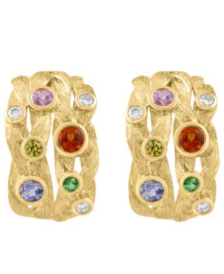 Multi-Sapphire & Diamond Pendant Necklace, Bangle, Ring and Hoop Earrings in 14k Yellow Gold