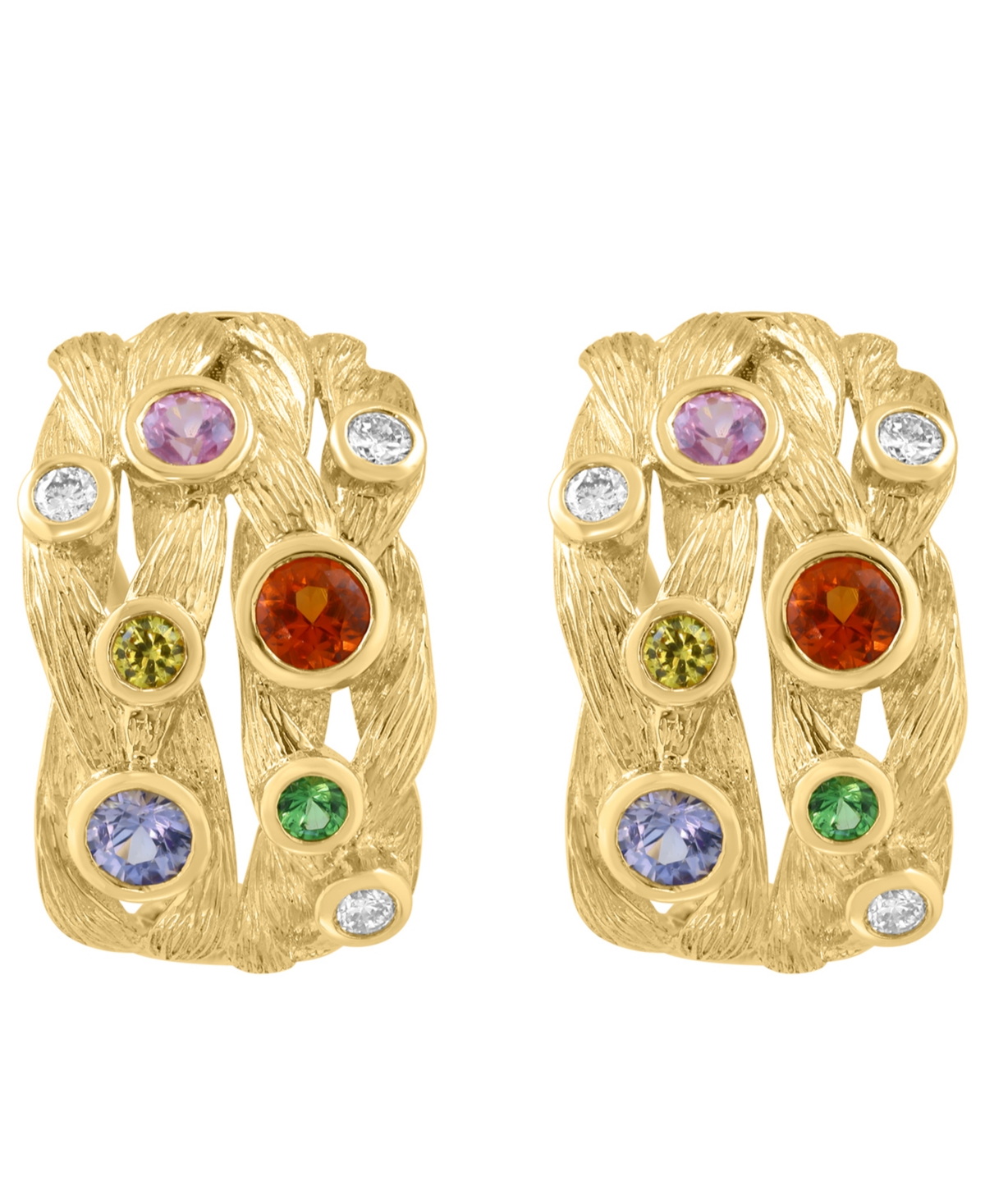 Effy Collection Multi-Sapphire (7/8 ct. t.w.) & Diamond (1/6 ct. t.w.) Hoop Earrings in 14k Yellow Gold