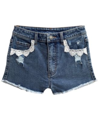 Girls' 7-16 Lace-Trim Denim Shorts