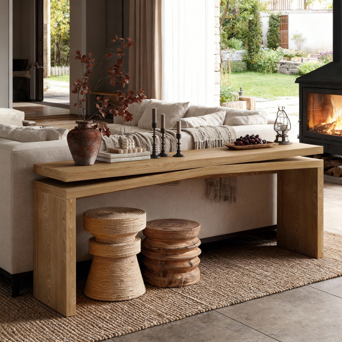 Streamdale Furniture 65-Inch Solid Wood Veneer Console Table, Farmhouse Entryway Sofa Table
