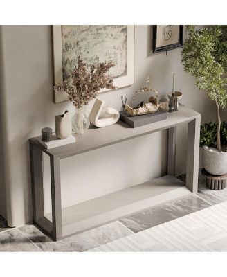 60" Rectangular Solid Wood Veneer Console Table, Wide Sofa Table