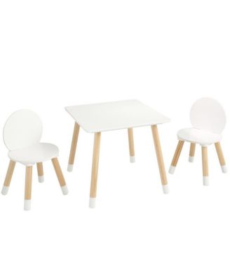 Kids Table and 2 Chairs Set for Ages 2-8, Pine Wood Activity Table with Curved Safety Edges