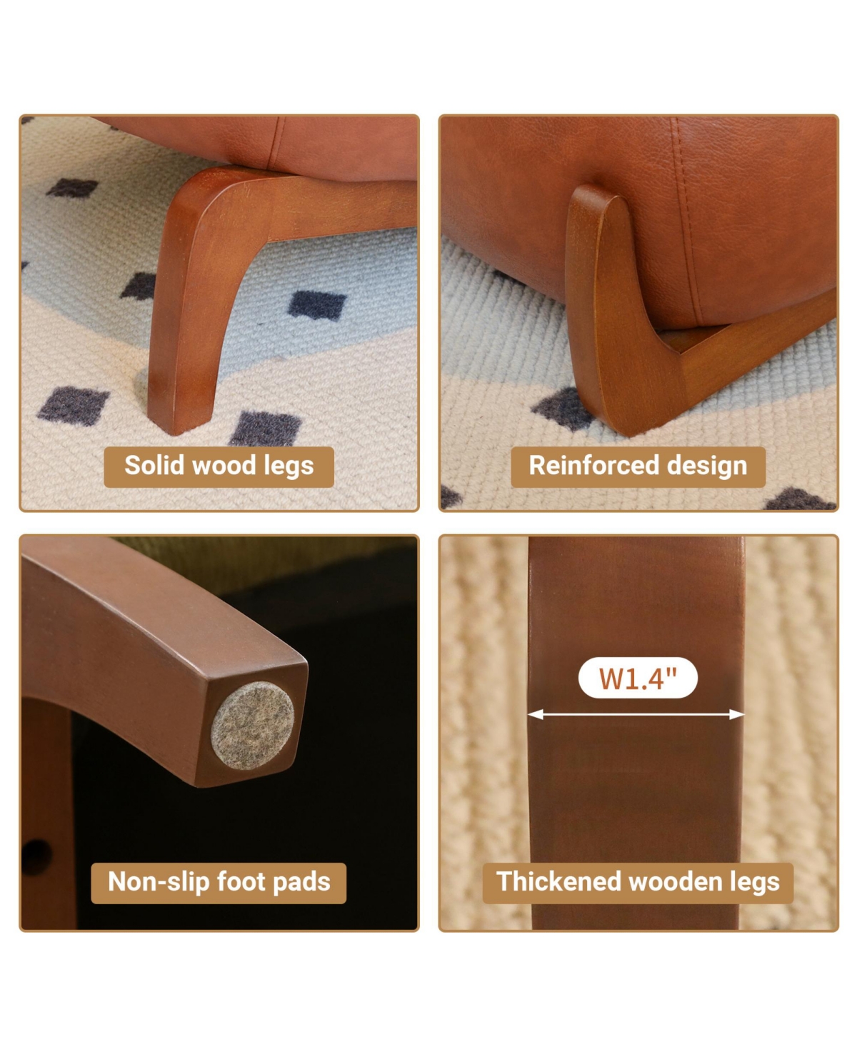 Rainsken Pu Leather Accent Chair, Comfy Reading Chair, Cute Living Room Chair with Solid Wood Legs and Soft Cushion for Bedroom, Balcony