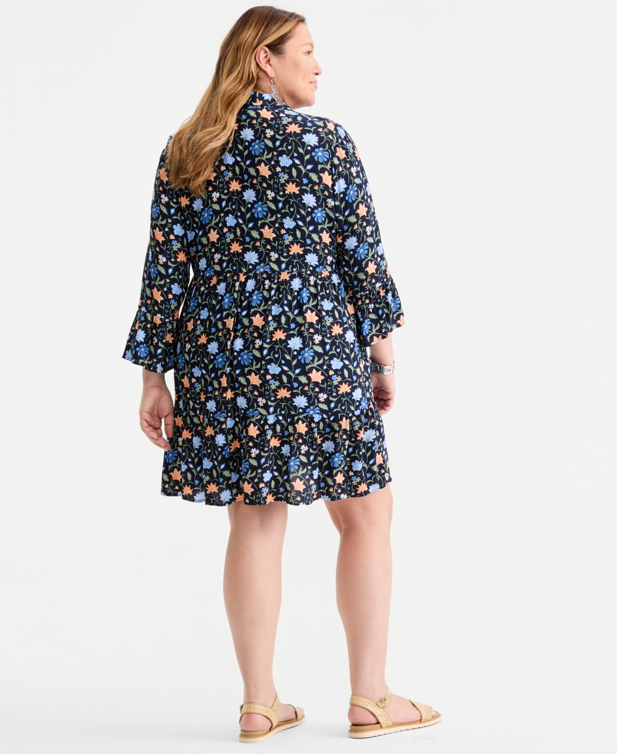 Style & Co Plus Printed V-Neck Tiered Dress, Macy's Exclusive
