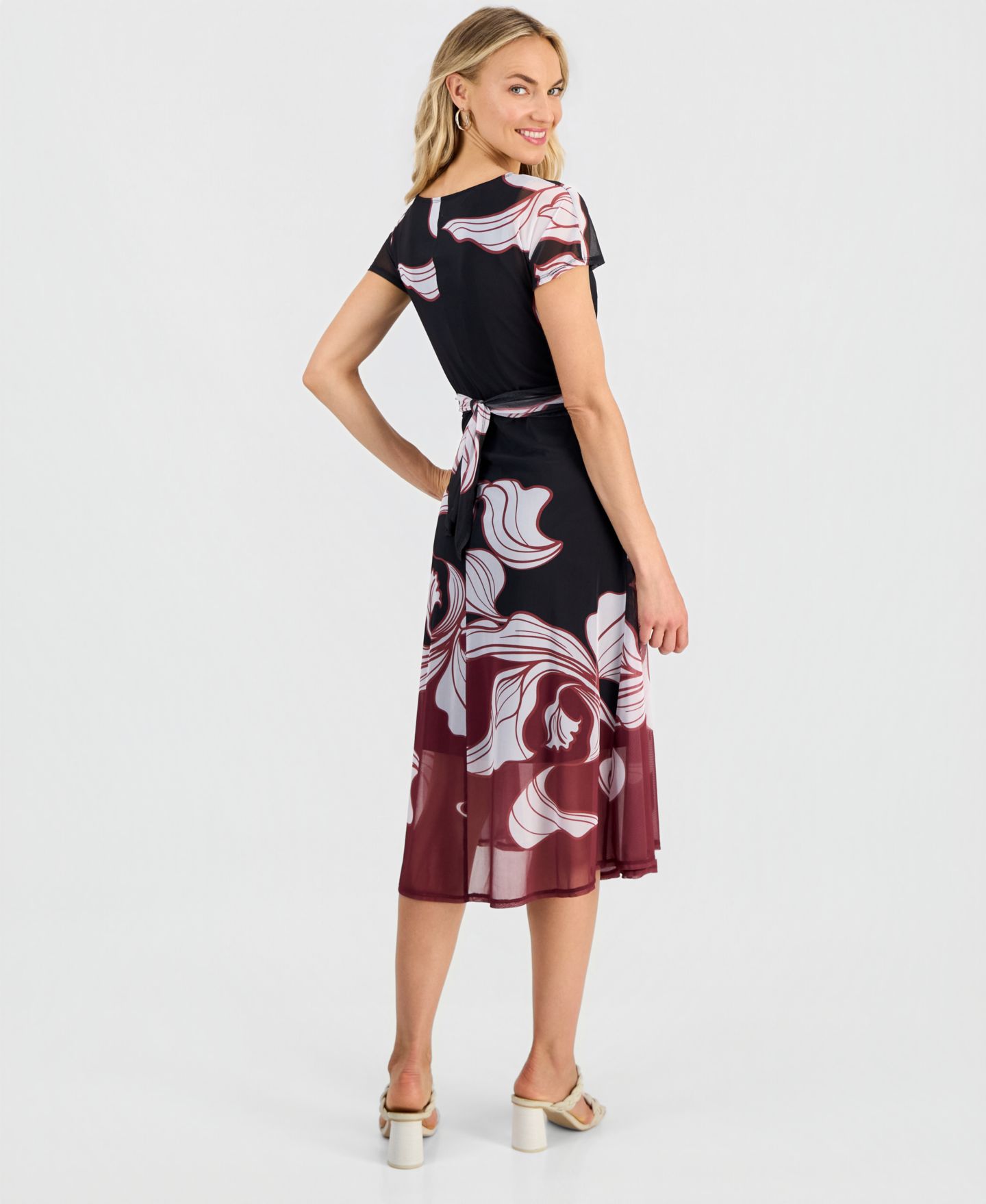 Женское платье Robbie Bee Printed Mesh Midi, цвет: Чёрный сливовый кремовый — фото 4