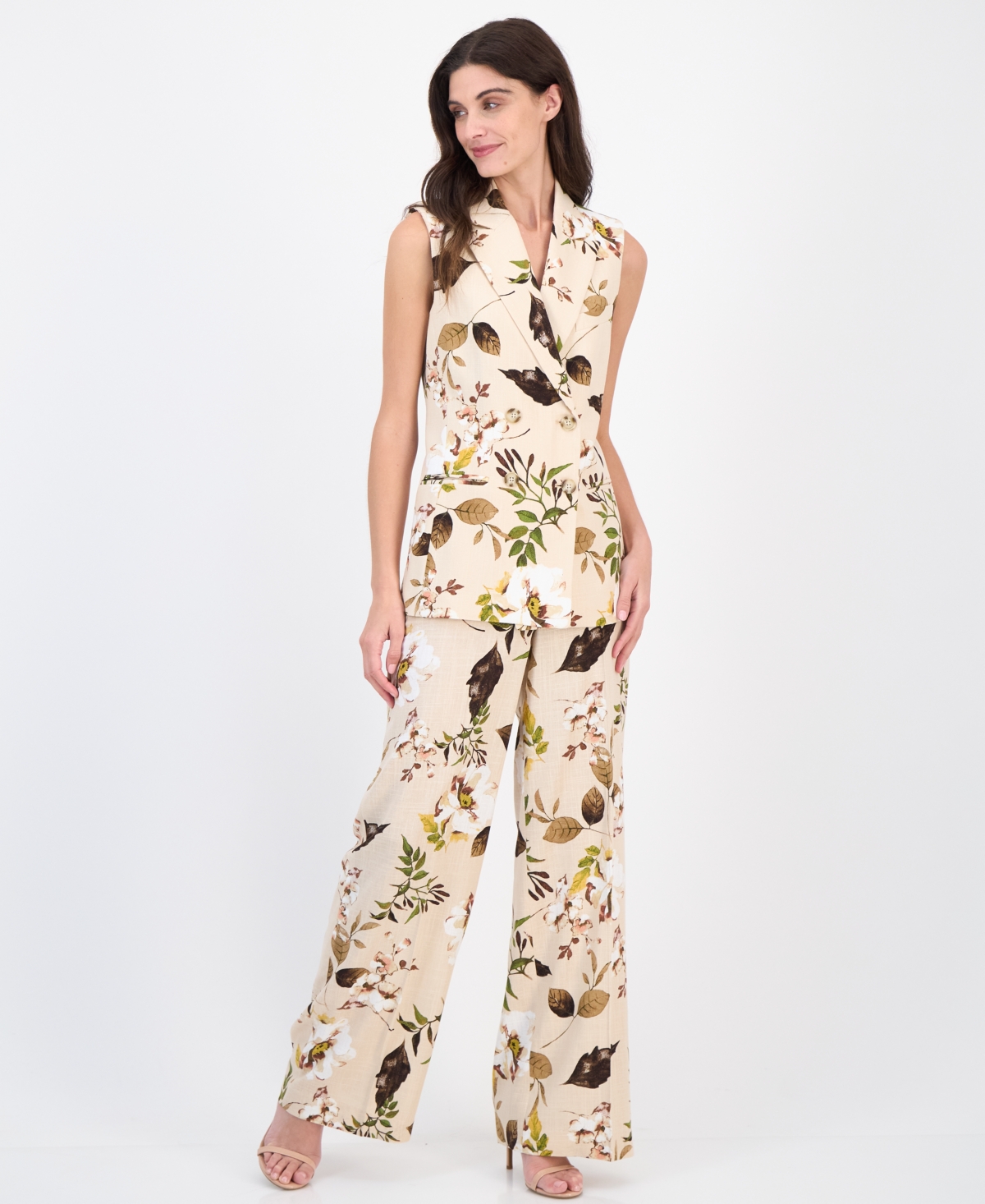 Tahari Asl Women's Floral Sleeveless Double-Breasted Jacket