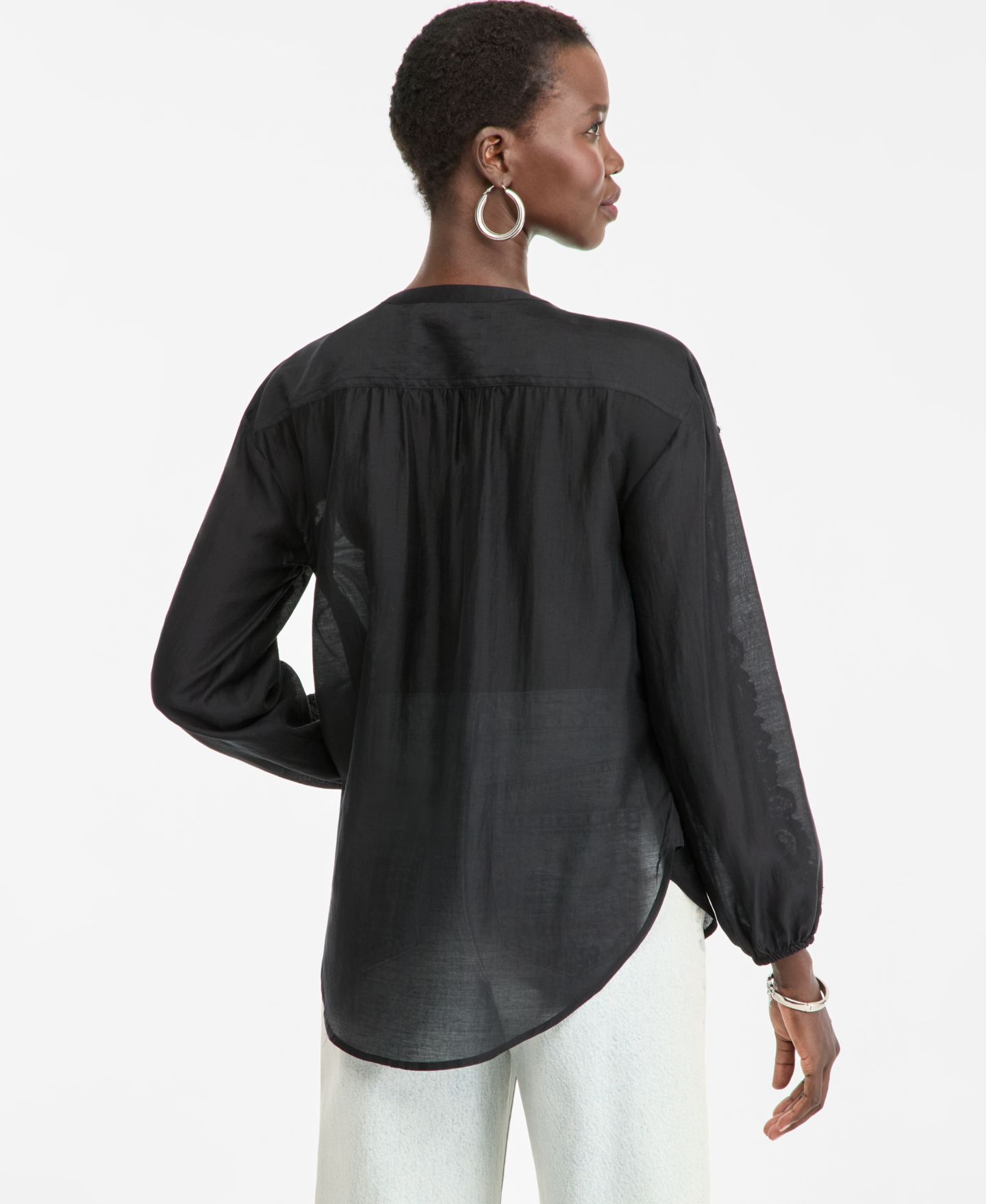 Женская блузка I.N.C. International Concepts Long Sleeve Lace-Trim Blouse, цвет: Глубокий чёрный — фото 2