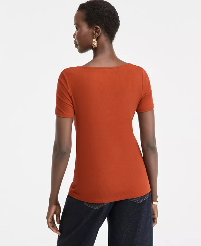 Women's Short Sleeve Asymmetric-Neck Top - thumbnail 2