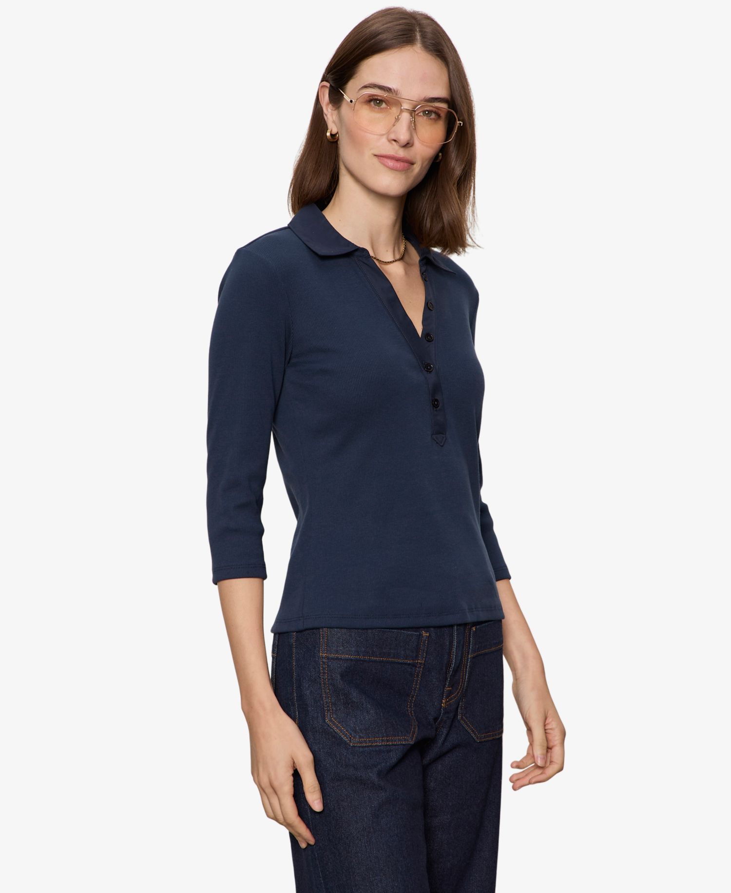 Petite Echo Button-Front Top
