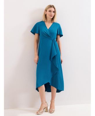 pleated flare dress Shein |V-Neck Lantern Sleeve Allover Graphic Pattern Dress, Fashion Casual Spring Elegant main image 0