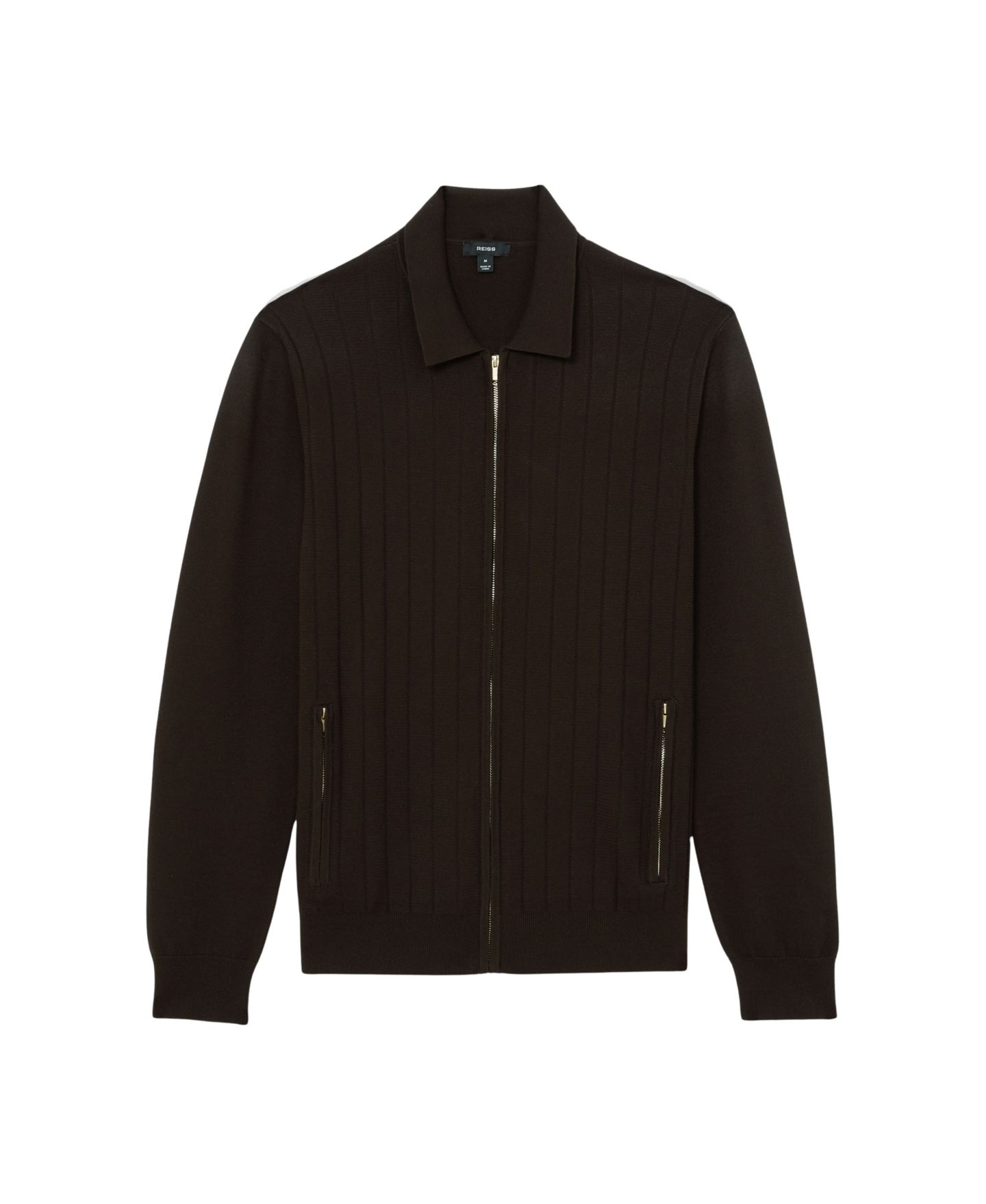 Мужской кардиган REISS Marsh Zip Through Wide Ribbed Cardigan, цвет: Шоколадный коричневый — фото 5