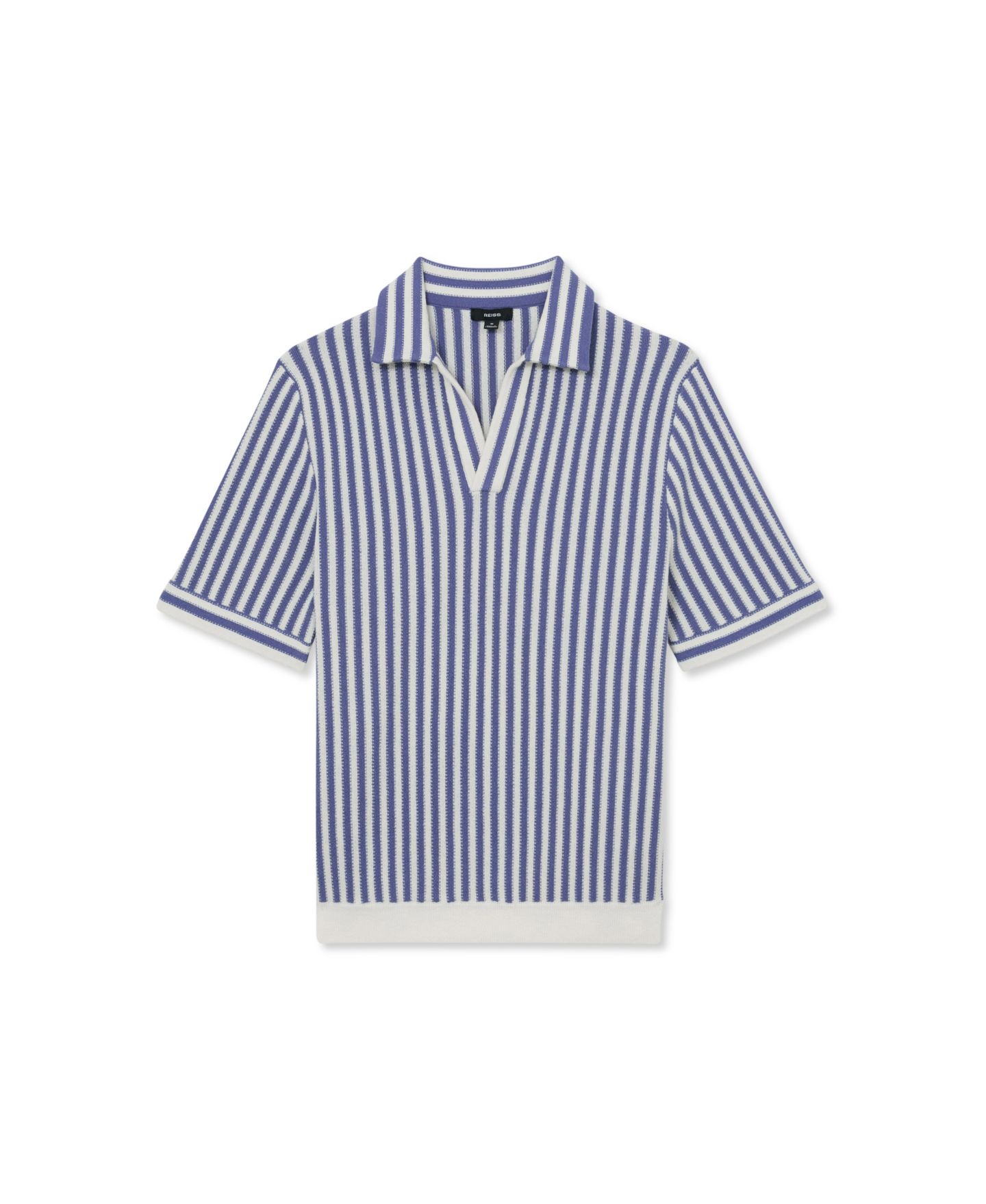 Мужское поло REISS Alba Open Collar Stripe Polo Shirt, цвет: Синий / Белый — фото 4