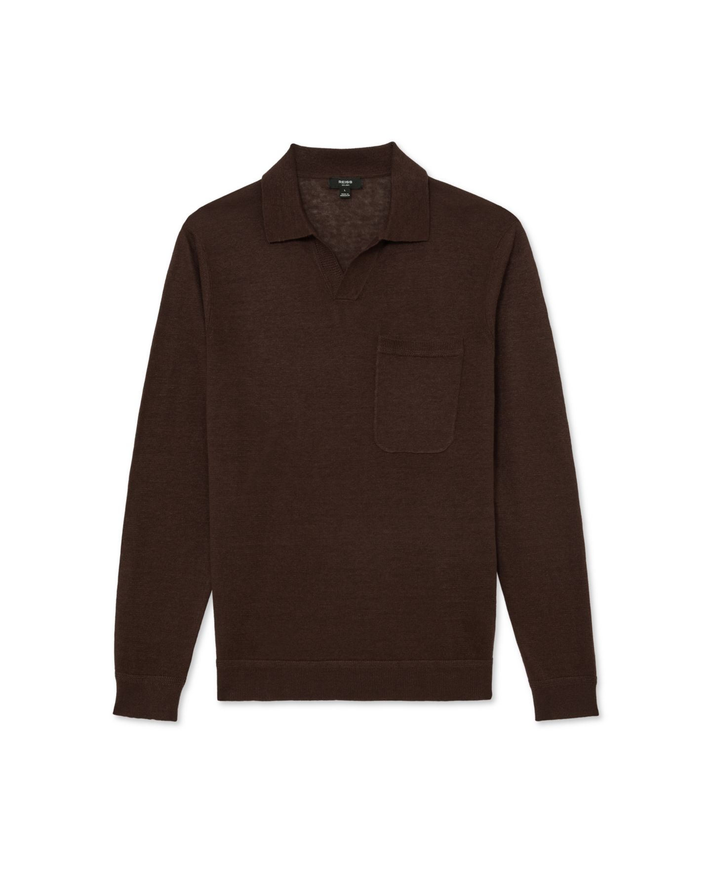 Мужское поло REISS Oaklands Open Collar Linen Polo Shirt, цвет: Шоколадный коричневый — фото 5