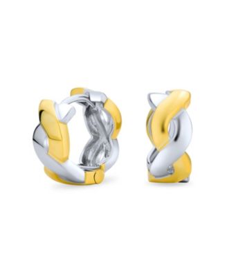 Two Tone Love Knot Symbol Infinity Huggie Mini Hoop Earrings Gold Plated .925 Sterling Silver
