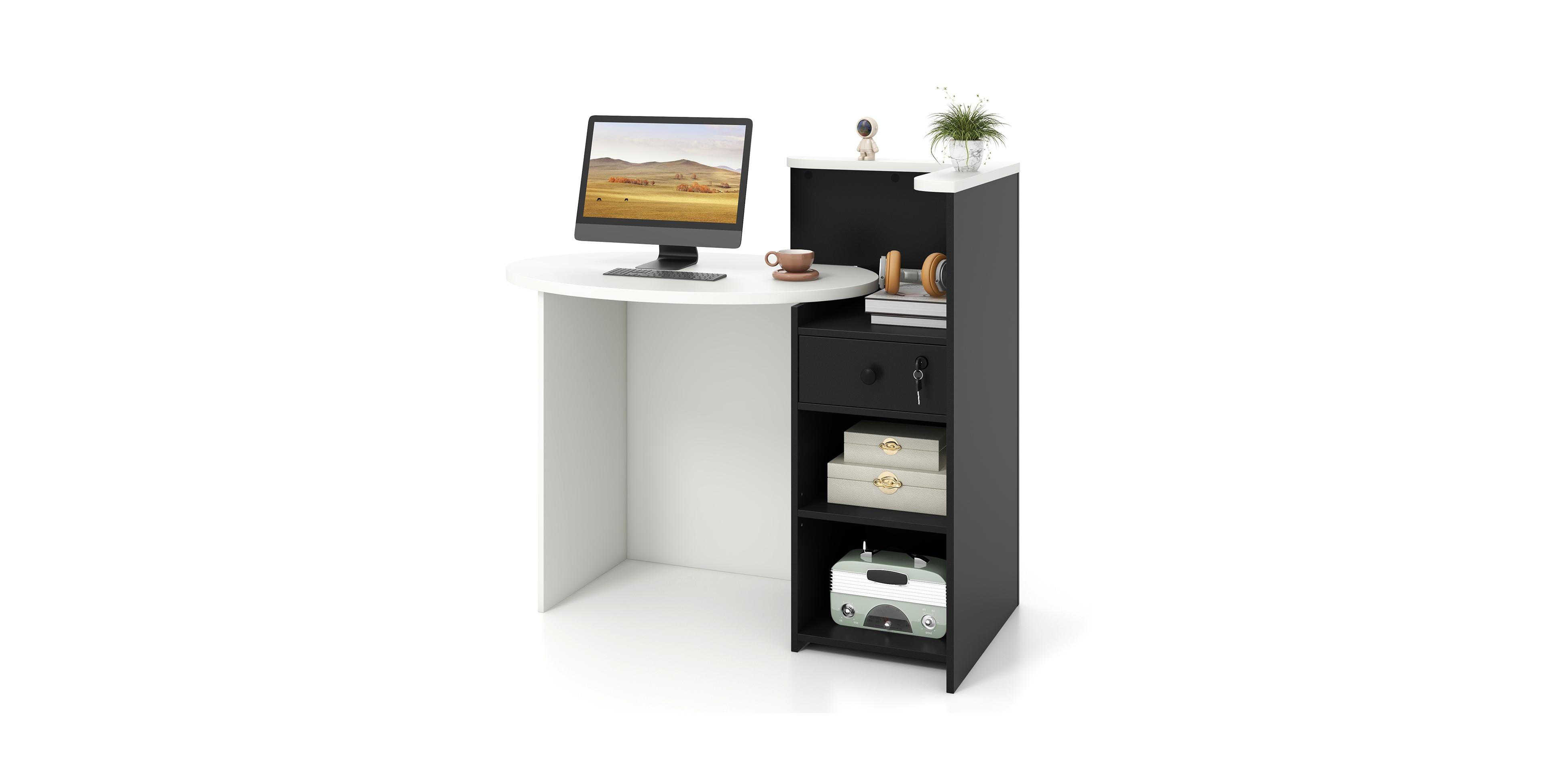 Slickblue Modern Reception Desk with Open Shelf and Drawer Organizer