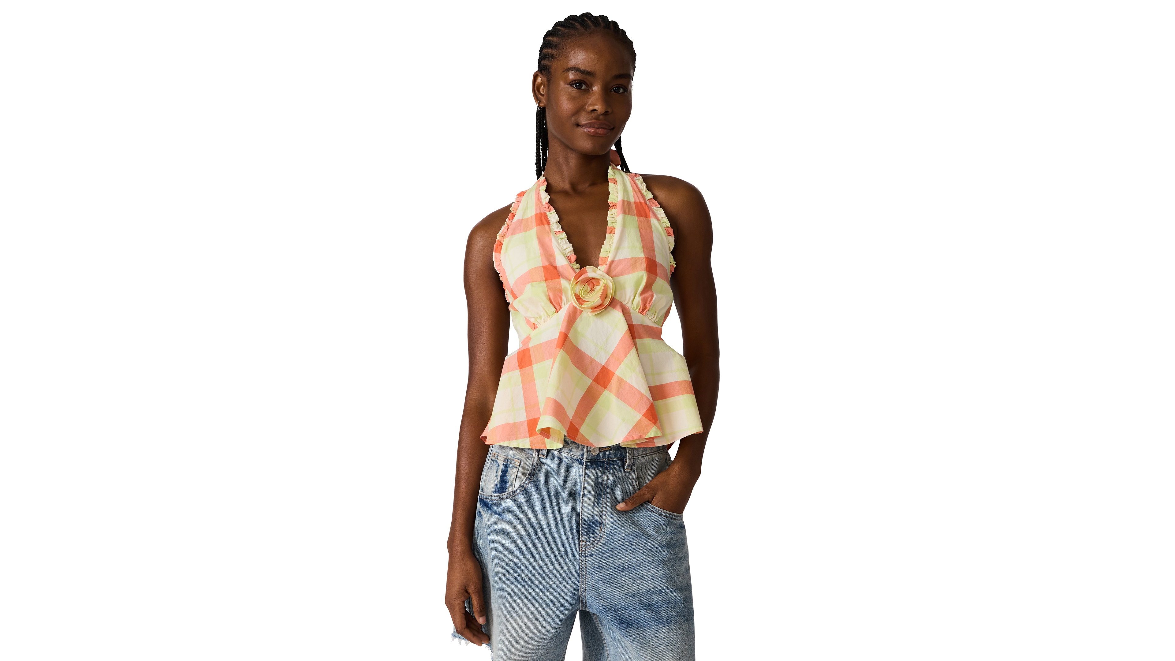 Steve Madden Women's Tania Halter Neck Ruched Back Top