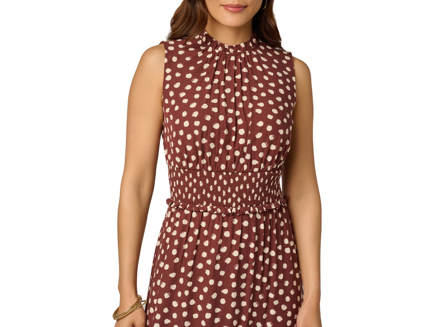 Женское платье Adrianna Papell Printed Smocked Maxi, цвет: Коричневый / Экрю — фото 2