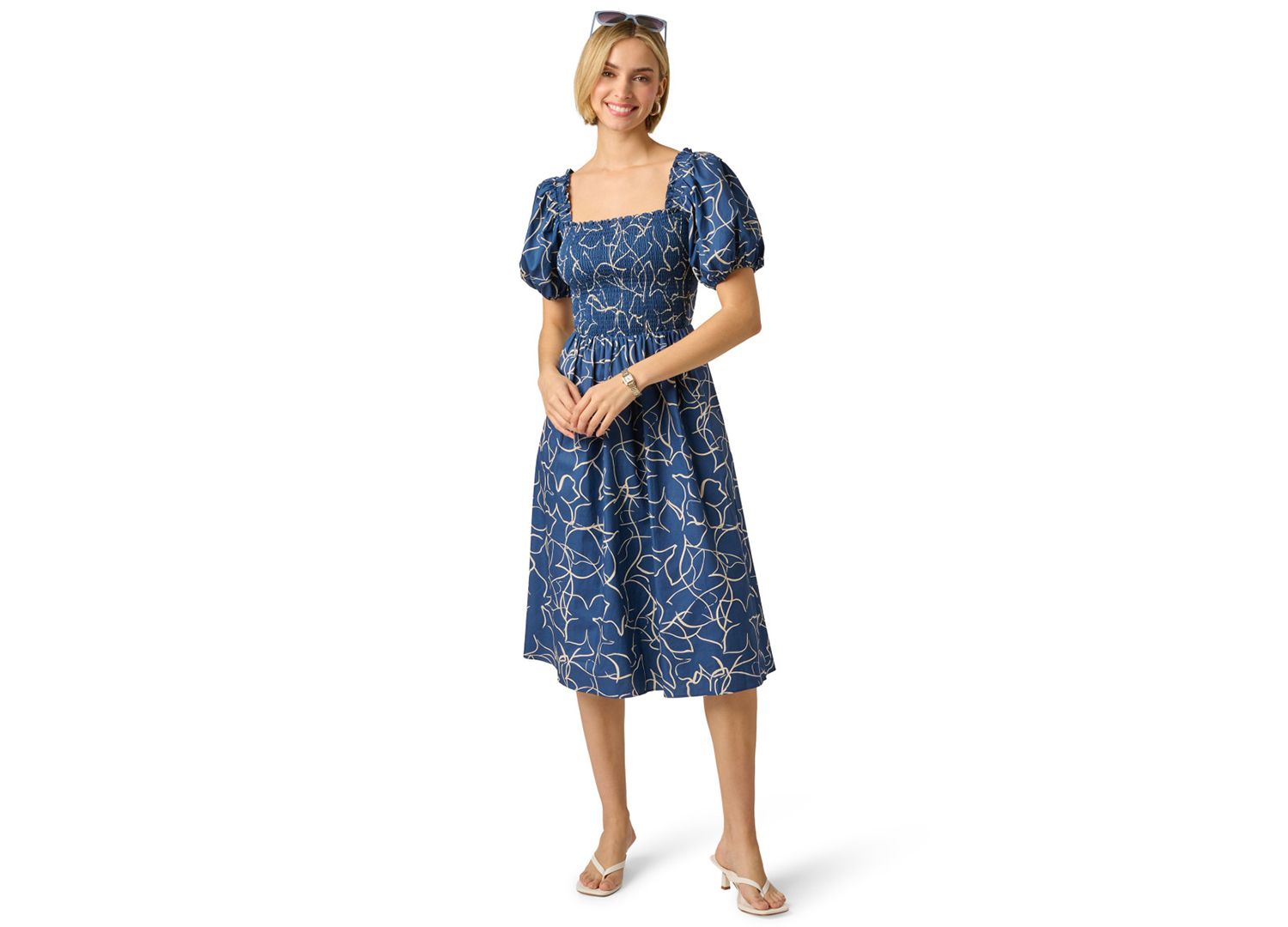 Women's Printed Smocked Midi Dress