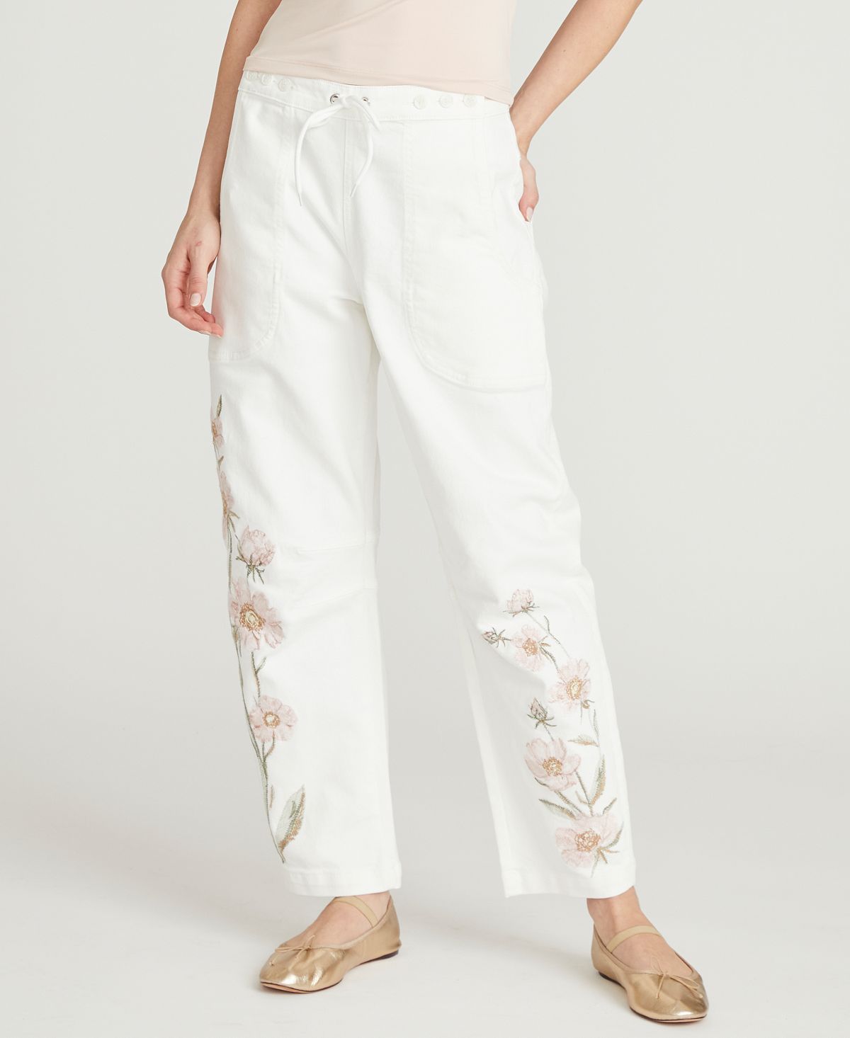 Driftwood Women's Twyla Barrel Floral Embroidered Jeans view 1 — MAYCSS fashion products
