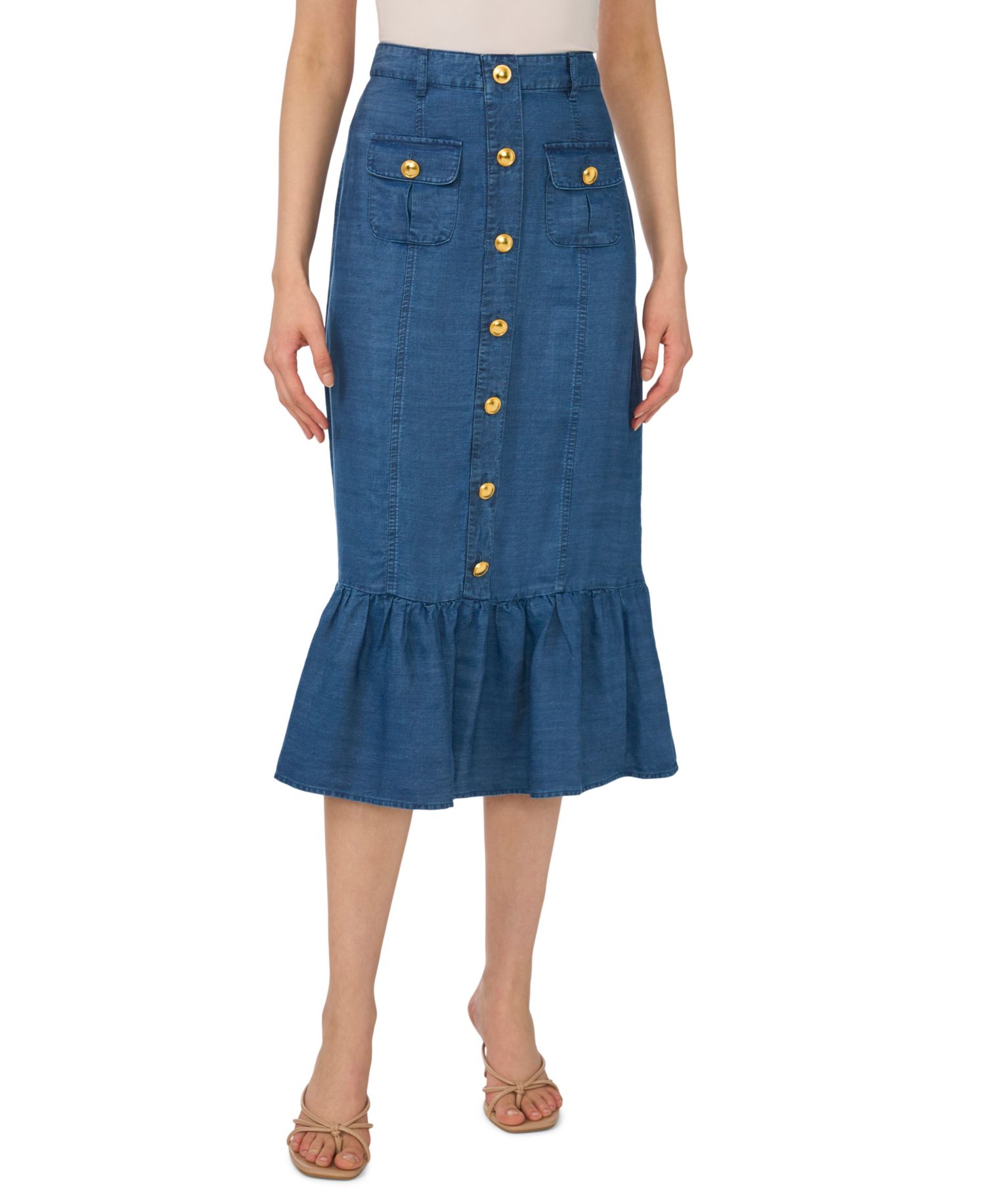 Women's Button-Down Denim Midi Skirt