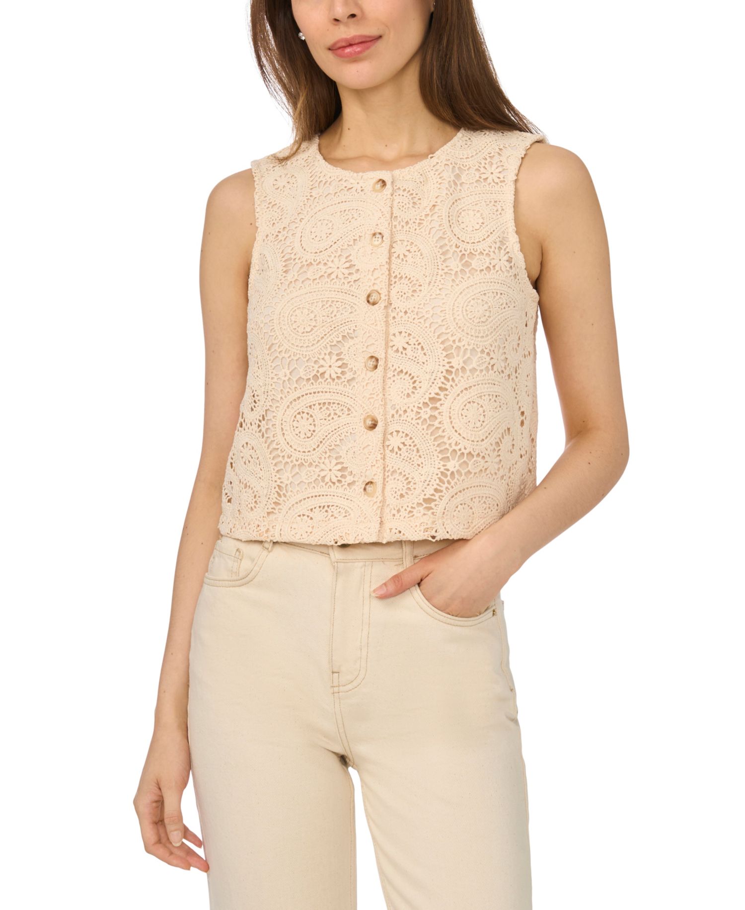 Women's Front-Button Crewneck Vest Top