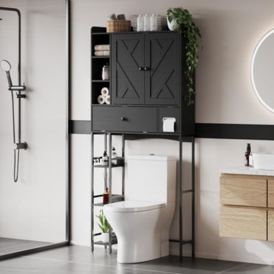 Over-The-Toilet Storage Rack – Modern Bathroom Organizer with MDF Shelves & Steel Frame, Space-Saving Toilet Shelf for Small Bathrooms