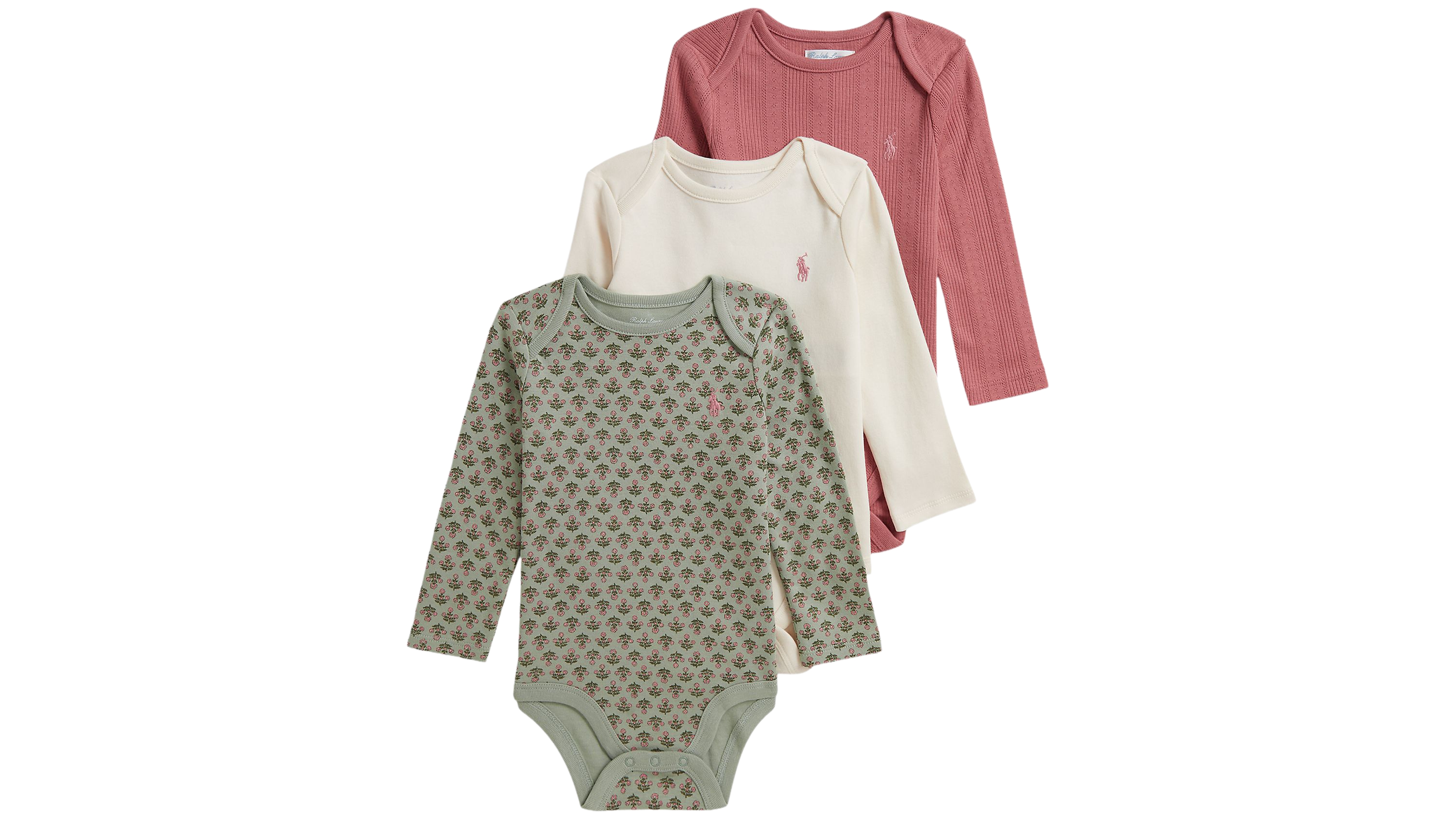 Polo Ralph Lauren Baby Girls' Long-Sleeve Bodysuit, 3-Pack