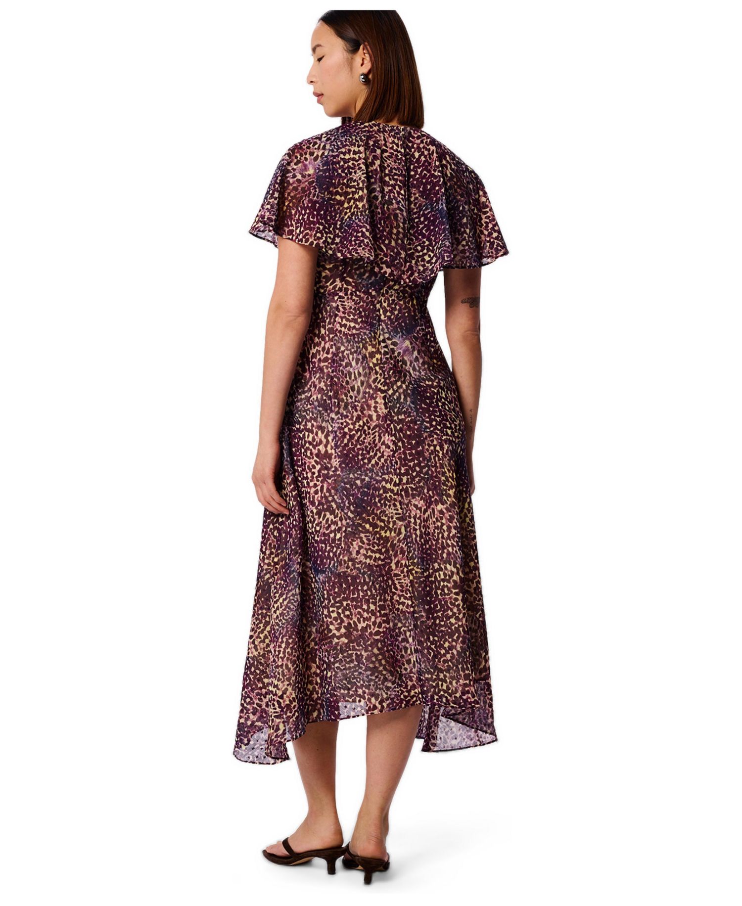 Women's Orchid Print V-Neck Midi Dress