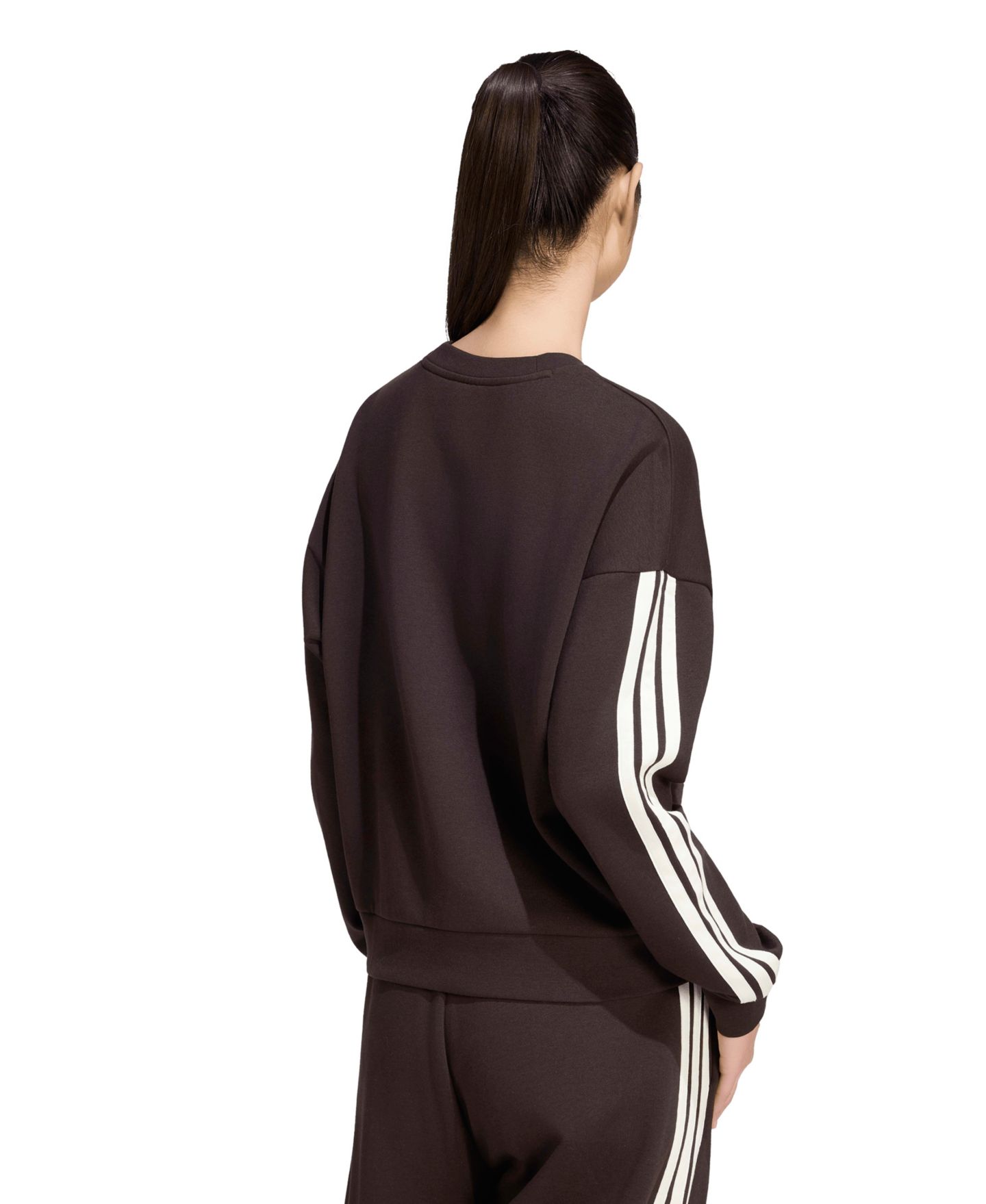 Женская толстовка adidas Essentials 3-Stripes Fleece Crew Neck, цвет: Кофейный / Слоновая кость — фото 5