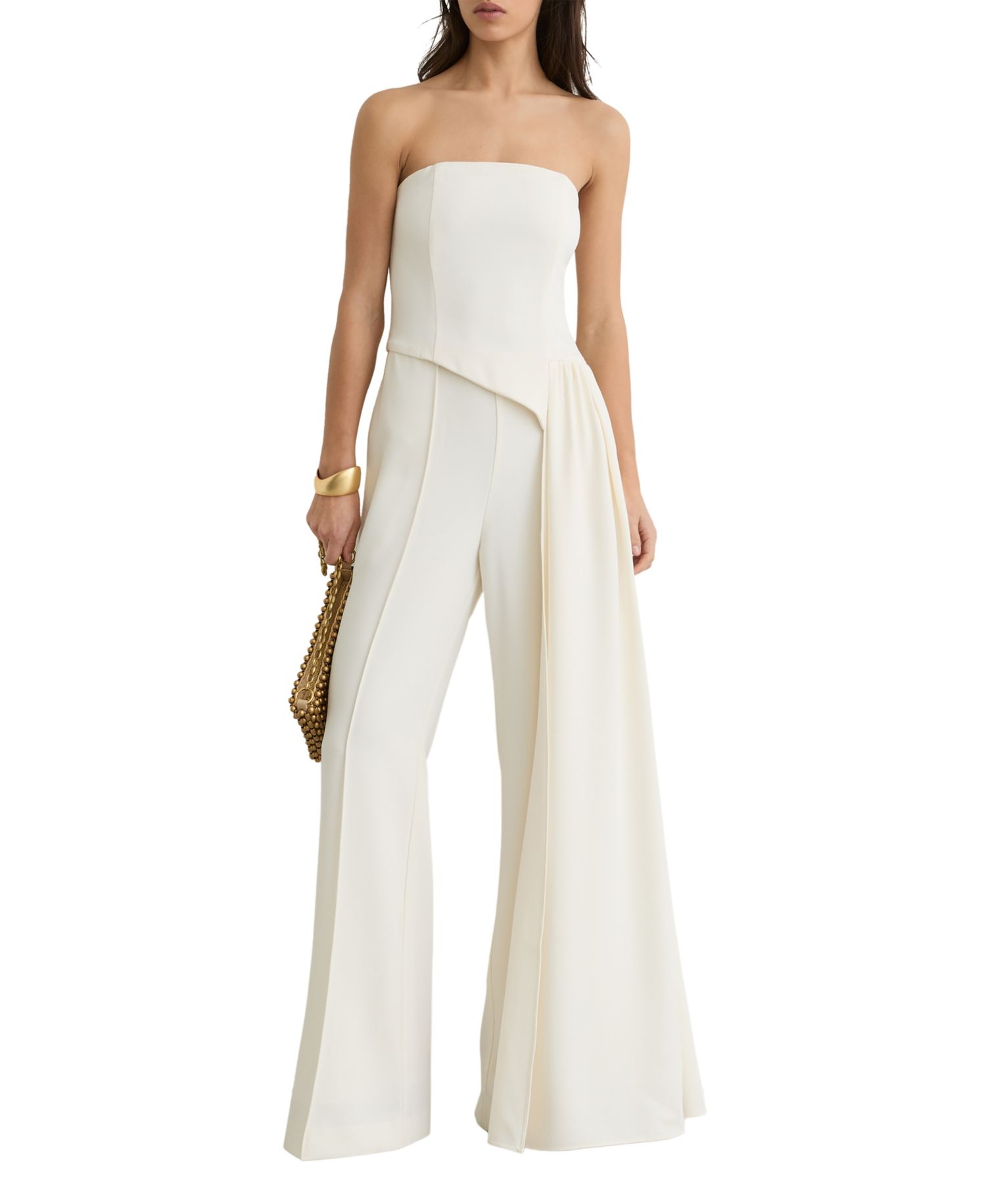 Women's Strapless Drape Wide-Leg Jumpsuit