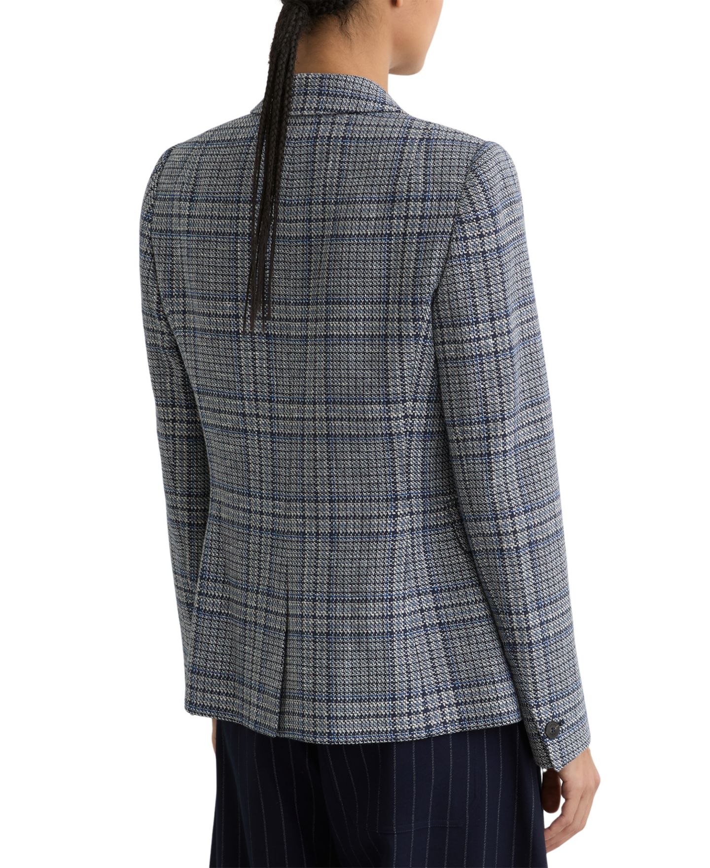 Женский пиджак REISS Double-Breasted Check Cotton-Linen Blazer, цвет: Тёмно-синий клетчатый — фото 3