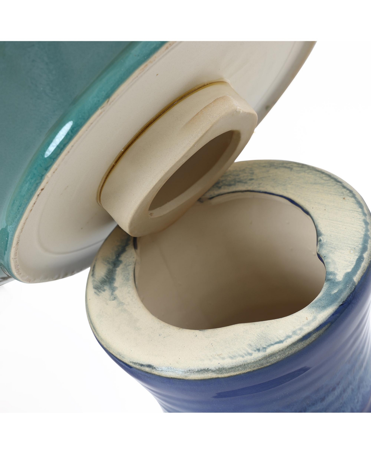 LuxenHome 20.5" Elegant Ceramic Bird Bath for Outside with Decorative Birds, Blue