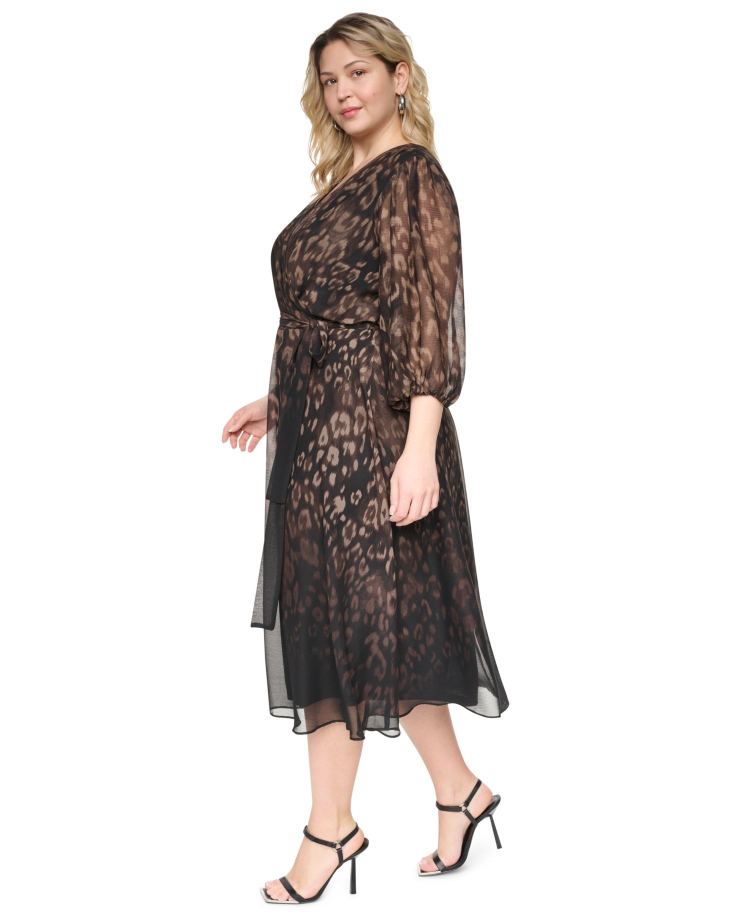 Plus Size Printed V-Neck Midi Dress