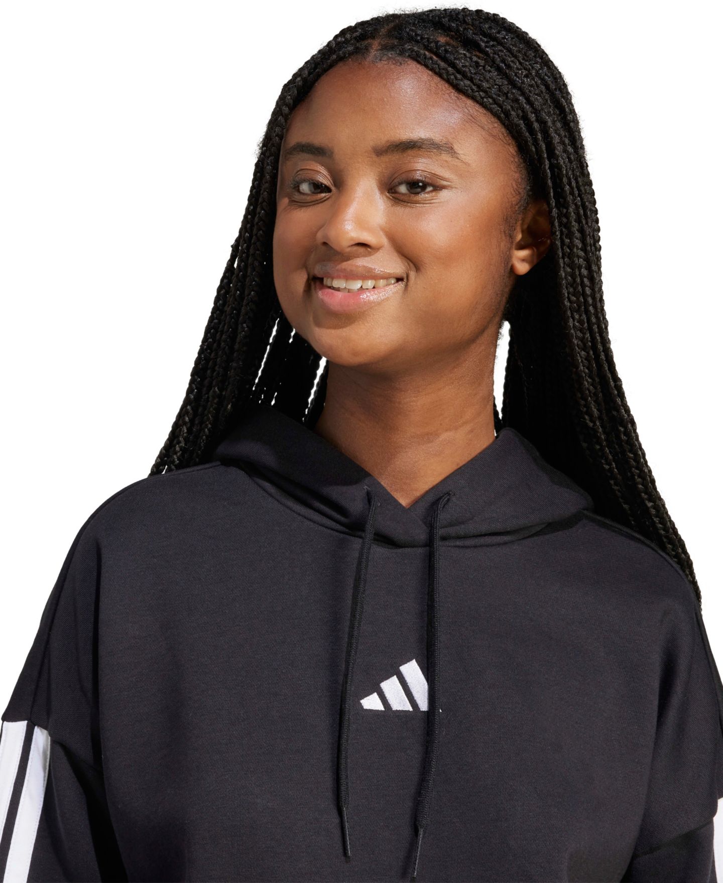 Женское худи adidas Essentials 3-Stripes Fleece, цвет: Чёрный / Белый — фото 3
