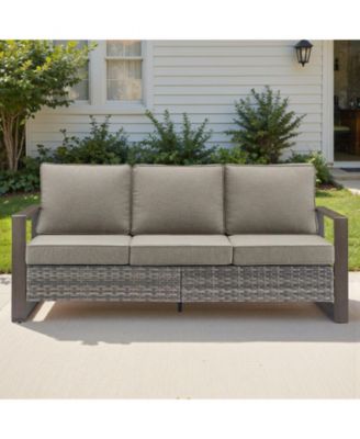 Patio Couch with High Back, 75" Outdoor 3 Seats Sofa, All Weather PE Wicker Couch with 4-inch Cushion